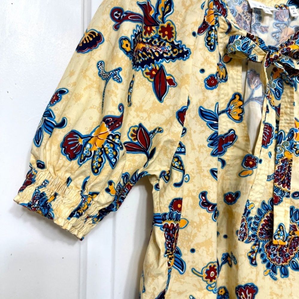 A.L.C. Ellis Puff Sleeve Tie Neck Style Yellow PrintedTop Size 2 - Picture 8 of 12